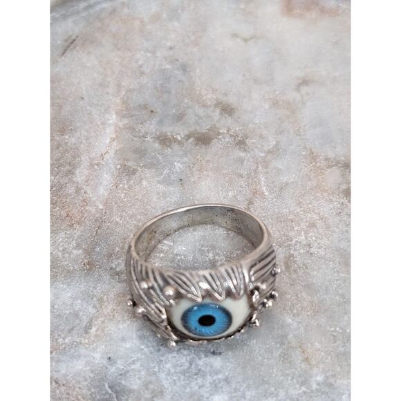 925 Silver with Blue Evil Eye Ring Size 9 - Picture 12 of 12
